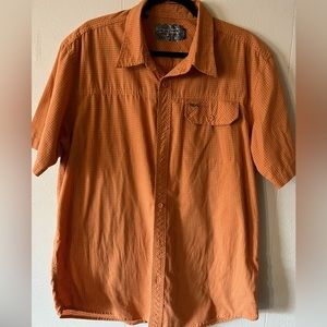 Realtree Checked Button Up Shirt Men Size L Rusty Orange Pocket Short Sleeve